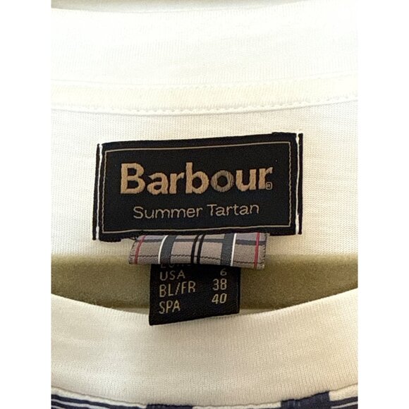 Barbour Women's Summer Tartan Windowpane Front Drop Shoulder Blouse White Blue 6 - Picture 5 of 7